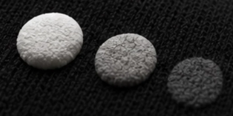 three raised puff dots in white, gray and dark gray